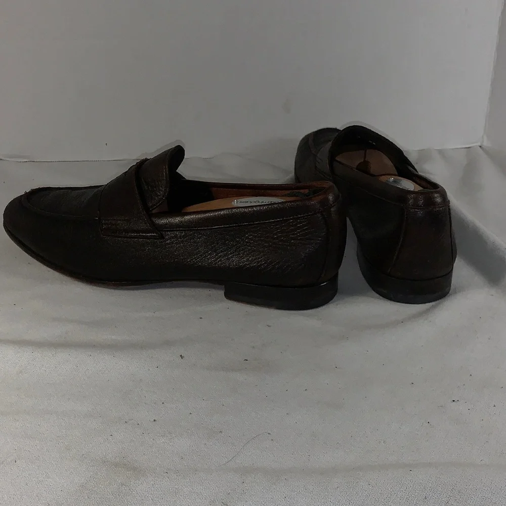 Santoni Mens Brown Leather Penny Loafers